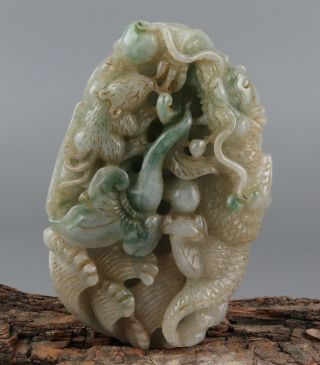 Chinese Exquisite Hand Carved Dragon And Mouse Jadeite Jade Pendant