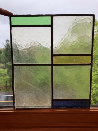 3 Vintage Leaded Stained Glass Windows Craftsman Prairie Style Geometric 2