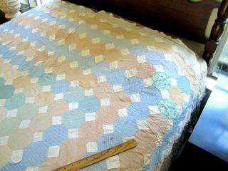 Vintage All Cotton Some Feed Sack Hand Pieced OCTAGON TILE Quilt TOP,  85 