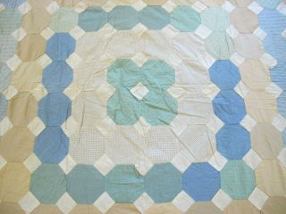 Vintage All Cotton Some Feed Sack Hand Pieced OCTAGON TILE Quilt TOP,  85 