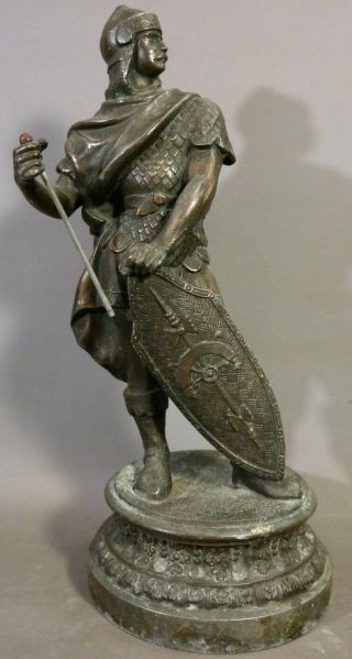 Antique 19thc Victorian Medieval Knight Old Norse Viking Warrior Parlor Statue