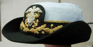WW2 US Navy Officer WAVE Searsucker Hat - LT Cmdr - Bullion Hat Badge - 8