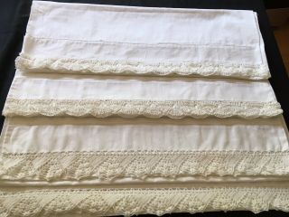 2 Pairs Cotton Pillow Cases,  32 " L X 23 " W.  Early 20th C.