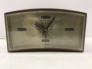 Vintage Mid Century Mod General Electric 7355k Clock Alarm Wood Grain Starburst
