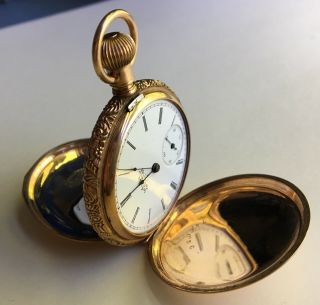 Elgin 14k Solid Gold Pocket Watch Antique Hunter Case 1880 