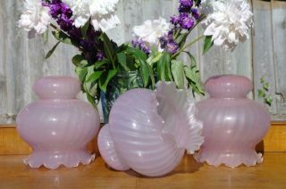 Vintage Art Deco Pink Swirl Murano Venitian Glass Penadant Light Shades 30s Chic