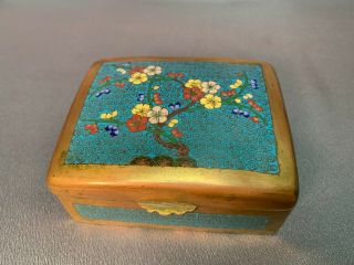 Antique Vintage Chinese Elegant Cloisonne Enamel Flowers Trinket Metal Box