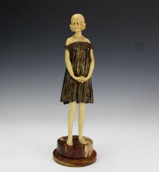 Vintage Art Deco Young Female Metal Celluloid Marble Base Statue Figurine Dfc