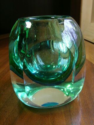 Vintage Murano Sommerso Faceted Geometric Cube Glass Vase
