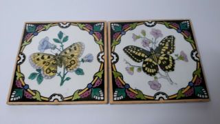 2 Vintage Minton,  Hollins & Co Butterfly Pattern 6 " X 6 " Tiles