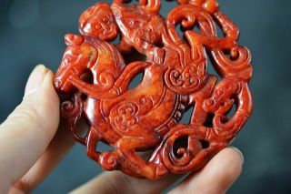 Exquisite Chinese old Jade Carved Two - Sided Horse/Monkey/dragon Pendant J2 2