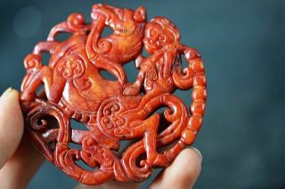 Exquisite Chinese old Jade Carved Two - Sided Horse/Monkey/dragon Pendant J2 3