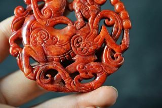 Exquisite Chinese old Jade Carved Two - Sided Horse/Monkey/dragon Pendant J2 5