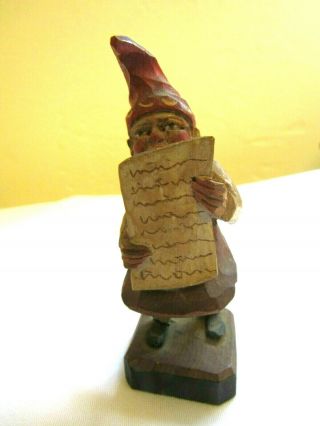 Vintage (4) Hand - Carved Painted Wooden Gnomes Standing Figurines - Folk Art - L - 4 