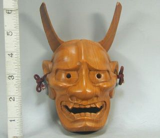 Wood Hannya Mask 51 Vtg Horned Evil Demon Devil Oni Woman Japanese Noh Kabuki