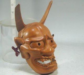 Wood HANNYA Mask 51 Vtg Horned Evil Demon Devil Oni Woman Japanese Noh Kabuki 2