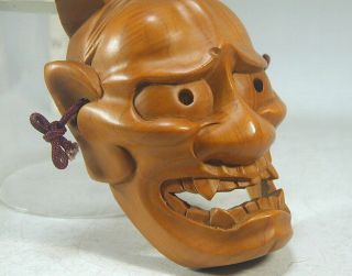 Wood HANNYA Mask 51 Vtg Horned Evil Demon Devil Oni Woman Japanese Noh Kabuki 4