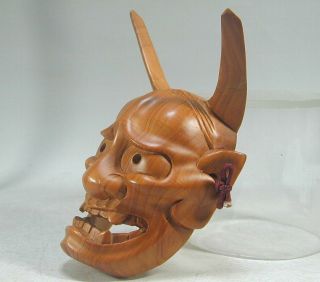 Wood HANNYA Mask 51 Vtg Horned Evil Demon Devil Oni Woman Japanese Noh Kabuki 5