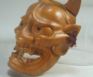 Wood HANNYA Mask 51 Vtg Horned Evil Demon Devil Oni Woman Japanese Noh Kabuki 7