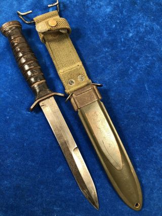 Rare Ww2 Usm3 Aerial Guard Mark Trench Knife W M8 Sheath Wwii