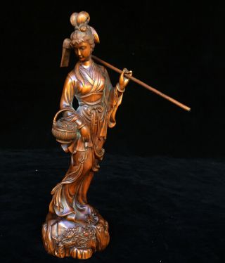 Collect China Antique Boxwood Hand Carve Fairy Delicate Lucky Statue