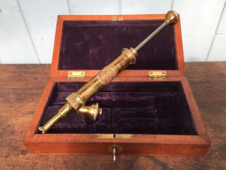 Antique Medical Maw Son & Thompson London Brass Syringe Instrument Mahogany Box