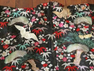 GORGEOUS ANTIQUE JAPANESE EMBROIDERY ROBE KIMONO FLOWERS BIRDS GOLD THREADS NR 4