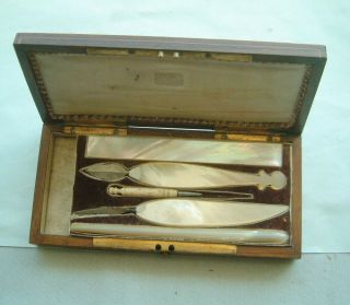 Antique Medical Instrument Fleam Blood Letting Tool In Walnut Inlayed Box