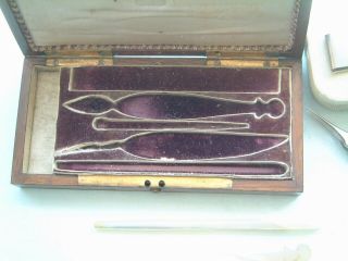 Antique Medical Instrument Fleam Blood letting Tool in Walnut inlayed box 7