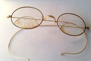 Stevens & Co.  Gold Antique Victorian Oval Wire Frame Eye Glasses In Case