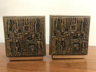 Mid Century Brutalist Matina Bookends Set Paul Evans Style