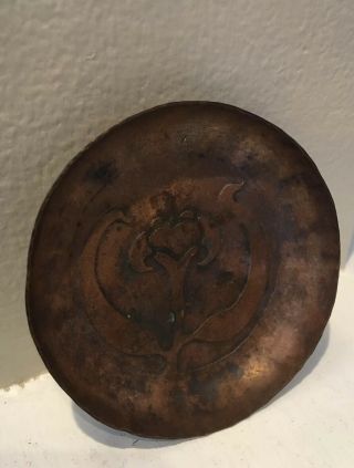 Arts & Crafts Hmmered Embossed Copper Pin Tray - Roycroft Era 3” 4