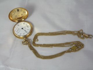 14k Gold Waltham Pocket Watch W/mountains 14kgold Case With 10k Fob,  Total 44.  7g