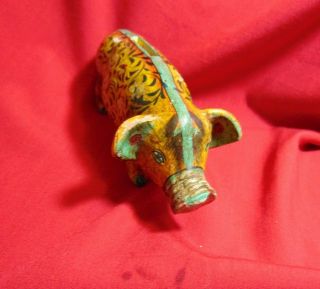 Rare Antique Primitive Folk Art Clay Pig Bank Hand Made Hand Painted - Cool Piece