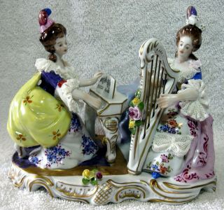 Exceptional Volkstedt Porcelain Dresden Lace Group Figurine