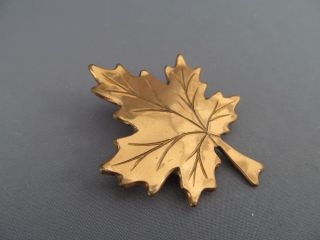 VINTAGE ARTS & CRAFTS ROYCROFT WALTER U.  JENNINGS MAPLE LEAF COPPER PIN BROOCH 2