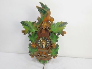 Vintage W Germany Carved Wood Cuckoo Clock With Bird For Repair Not