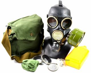 Soviet Russian Gas Mask Gp - 7 V.  Black Rubber.  Full Set With All Equipment.  M