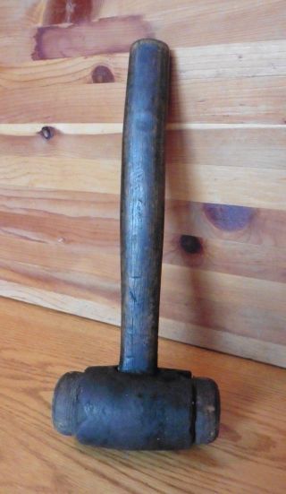 Antique Wood Faced Hammer Mallet Primitive Cast Iron Vintage ? Leather Tool ?