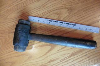 Antique Wood Faced Hammer Mallet Primitive Cast Iron vintage ? leather tool ? 3