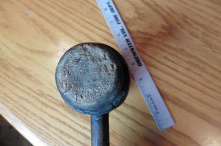 Antique Wood Faced Hammer Mallet Primitive Cast Iron vintage ? leather tool ? 4