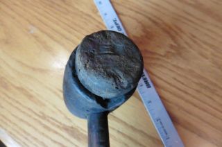 Antique Wood Faced Hammer Mallet Primitive Cast Iron vintage ? leather tool ? 5