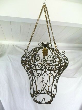 Vintage French Large Scrolled Wrought Iron Open Porch Lantern,  Chain Project