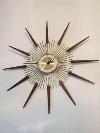 Vintage Mid Century Modern Sunburst By Snider Starburst Spike Clock Eames Era