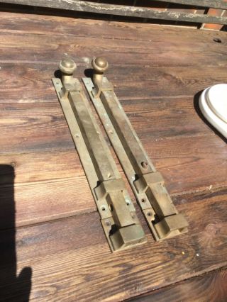 Pair Large Antique Solid Brass Shoot Bolts & Keeps Reclaimed Salvaged P&p