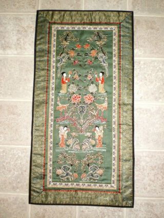 Stunning Antique Chinese Silk Forbidden Stitch Embroidered Panel/textile W/women