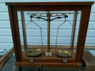 Vintage Antique Philip Harris Laboratory Scales With Complete Set Of Weights