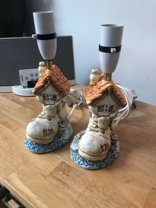 Vintage Lamps By John Valentine Hand Painted Tinkerbell Old Boot
