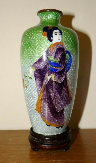 Antique Japanese Cloisonne Vase Ginbari Geisha Girl