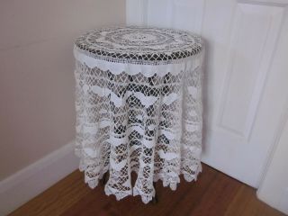 Vintage Hand Worked Butterfly Bobbin Lace Round Tablecloth